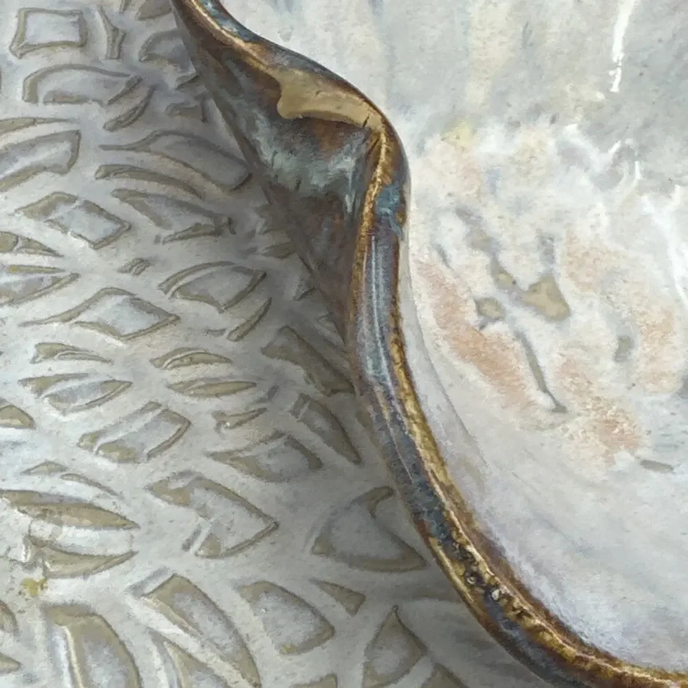 Studio Art Pottery Chip & Dip Platter Centerpiece Stoneware Artist Marked Harris